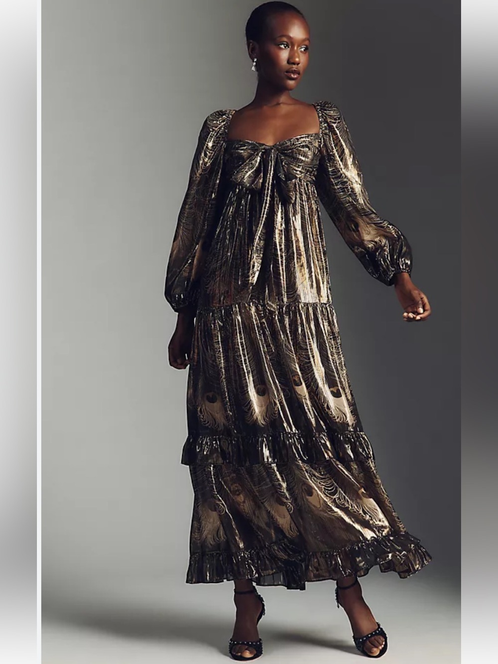 NWT retail $268 size S #Anthropologie Long sleeve metallic babydoll midi dress.